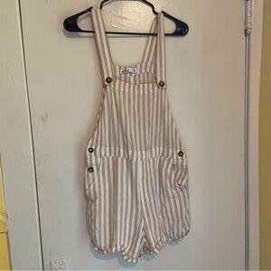 Hollister Striped Short Overalls Beige & White – Size Small